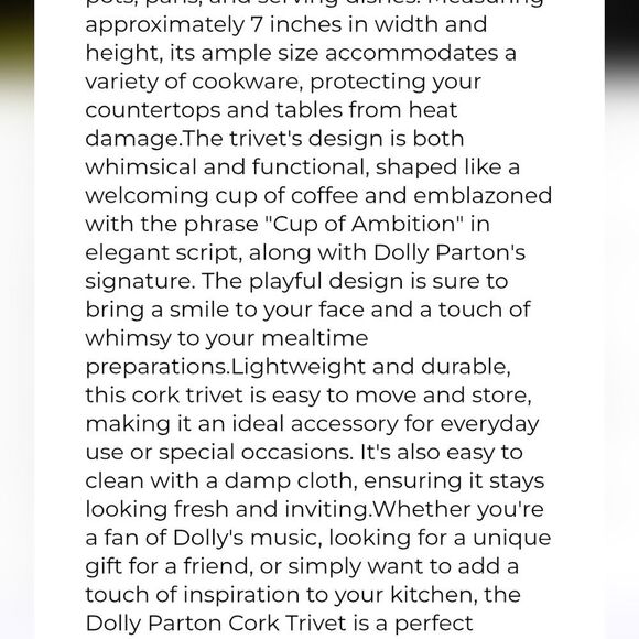 Dolly Parton Butterfly Shaped Cork Trivets - Picture 5 of 9